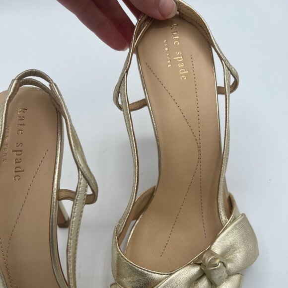 Kate Spade Gold Metallic Leather Bow Heels – Size 8.5 - Picture 3 of 9